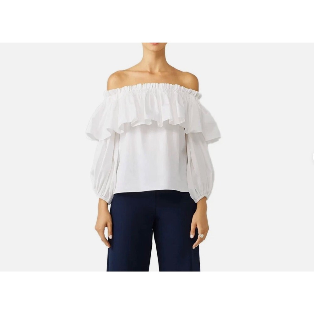 Alexis Bardot White Off Shoulder Ruffle Top XS Romantic Cottagecore Blouse